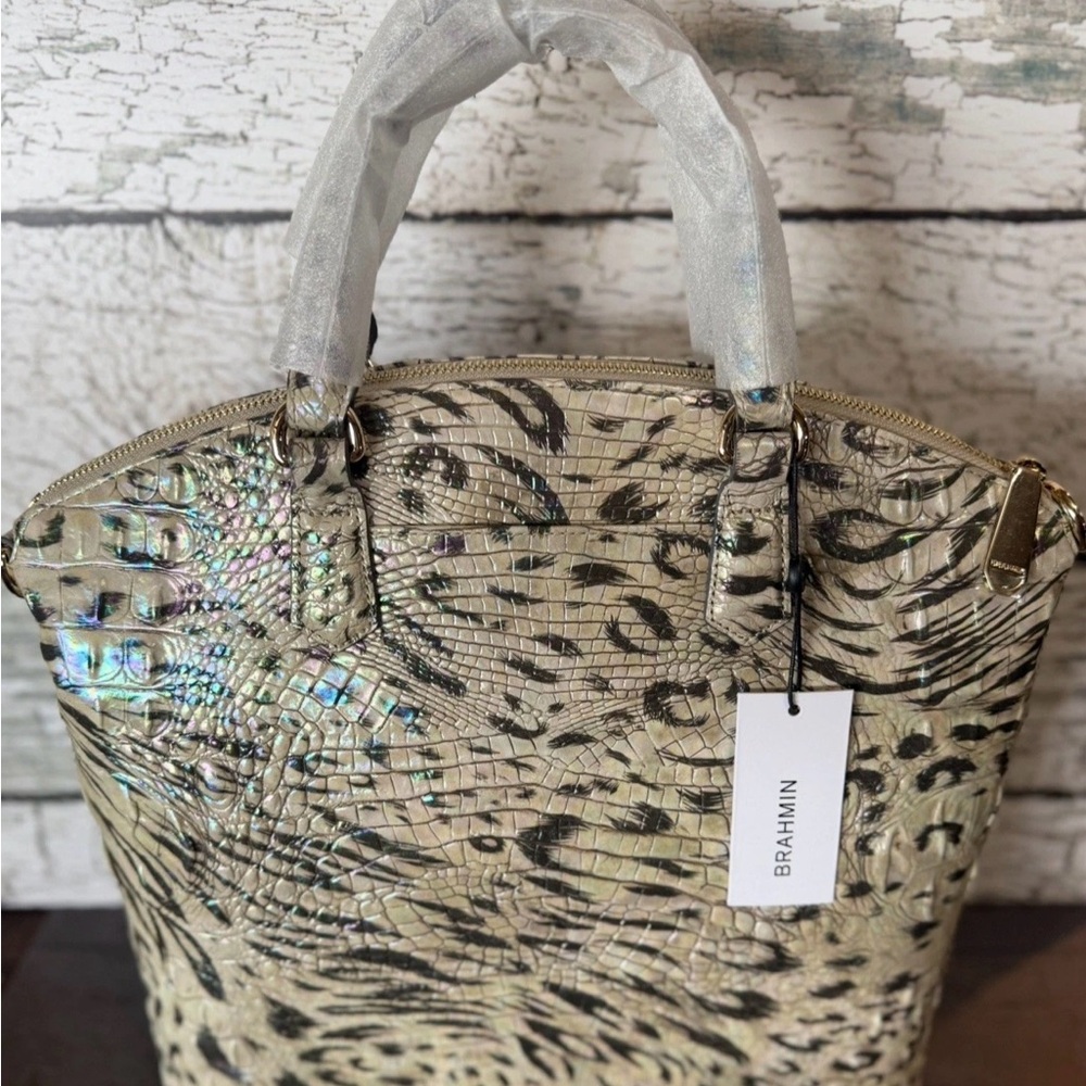 NWT BRAHMIN LARGE DUXBURY OBSESSION Animal Print With Wallet Leopard Cheetah - Picture 7 of 16